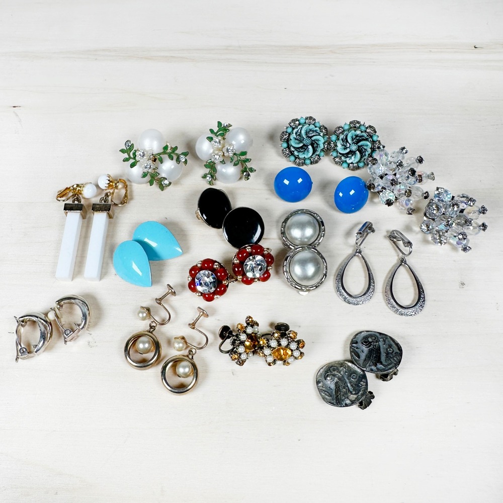 Lot of 14 Vintage Clip On‎ Post Earrings ABs
